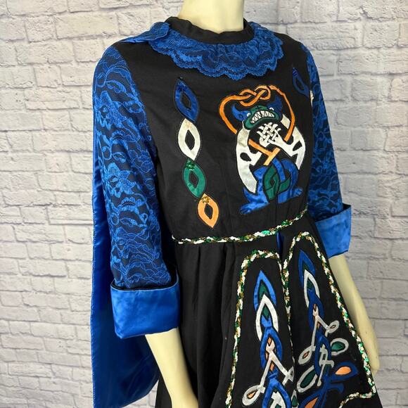 Vintage traditional Irish step dancing dress handmade, black & blue small medium - Picture 13 of 16